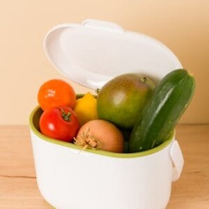 Compost Caddy - GFT afvalbakje - 2,5 liter - losse binnenemmer - vaatwasserbestendig - wit / groen